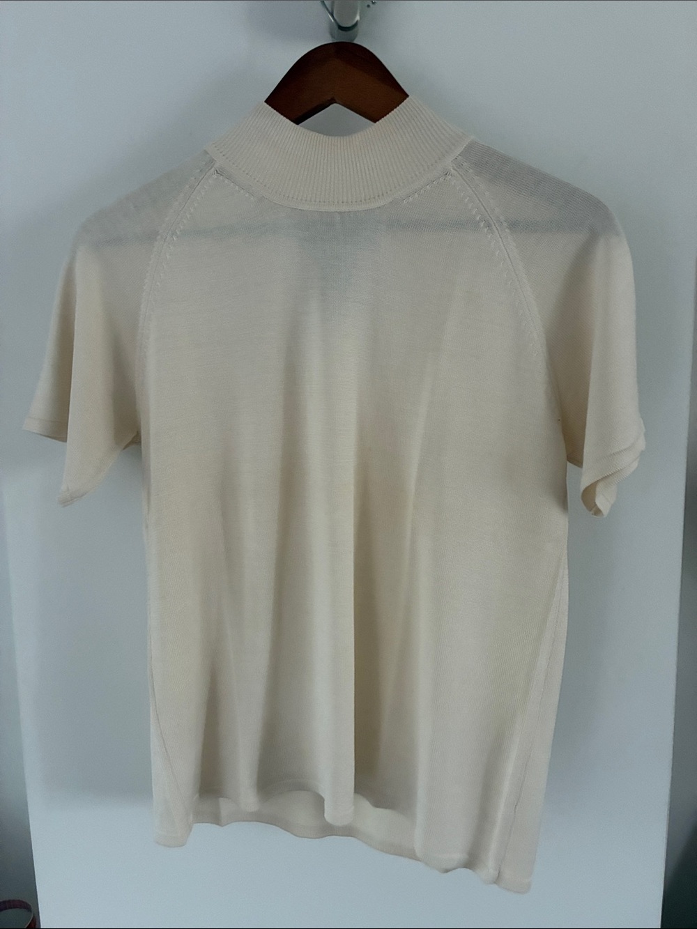 august silk Cream Short-Sleeve mock Turtleneck Top